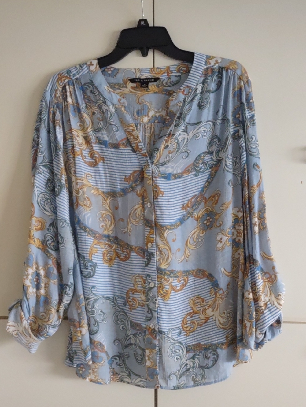 Zac & Rachel Blue and Gold Baroque Print Blouse